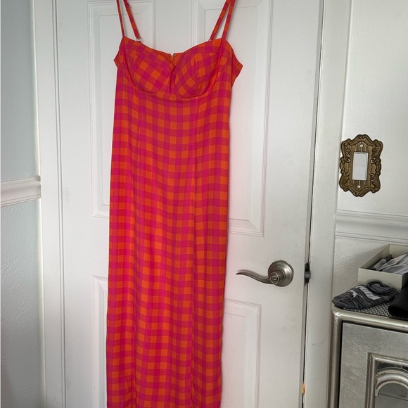 J. CREW Collection Invite Dress in Gingham Size 8 Vibrant Orange and Pink Midi - Picture 5 of 17